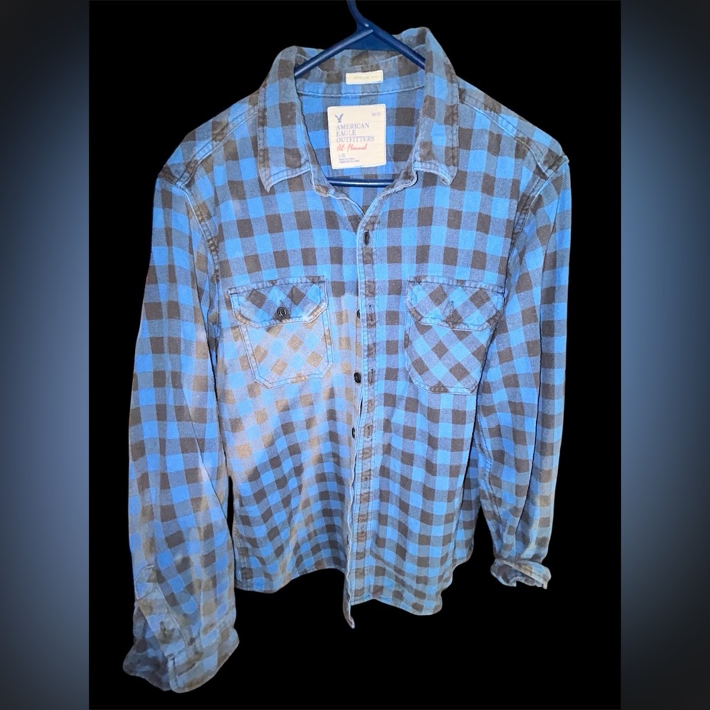 American Eagle Outfitters AE Flannel - Blue/Black Buffalo Check Athletic Fit LG